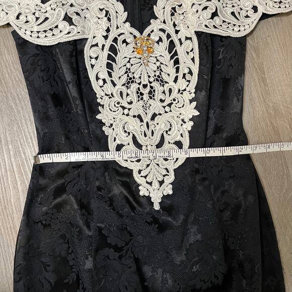 Vintage 90's Scott McClintock Formal Event Dress $ Black White Lace Edwardian - Picture 8 of 12